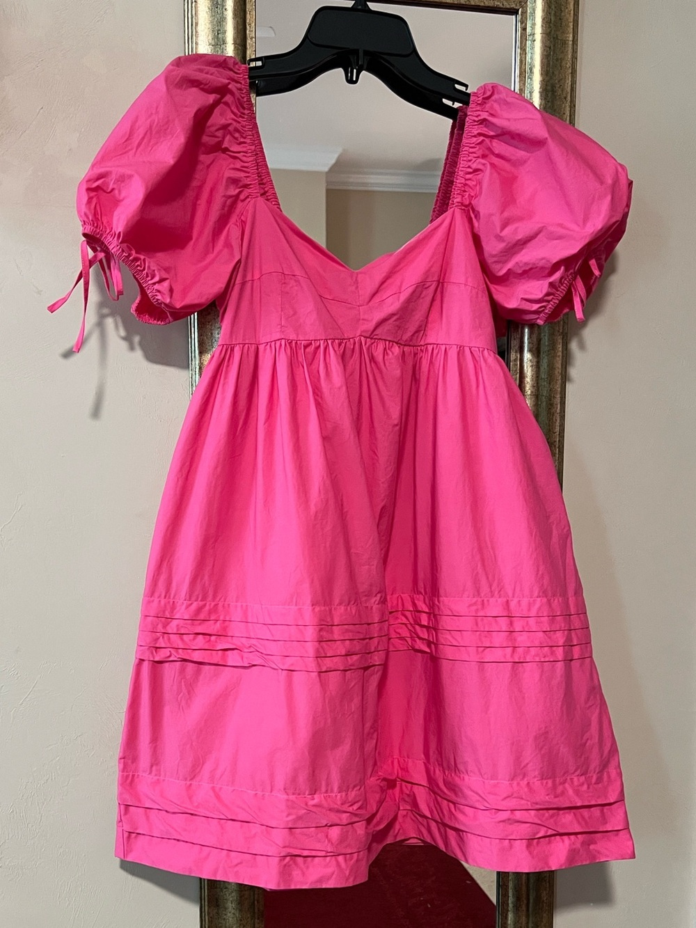English Factory Puff-Sleeve Cotton Tiered Dress Hot Pink Women’s Small